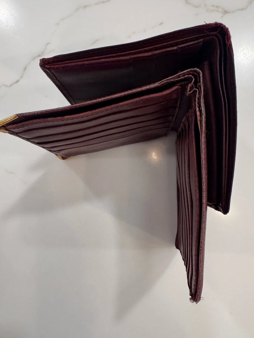 TWO!!! Cartier Men's Bifold Wallets in Burgundy with Gold Corner Accents